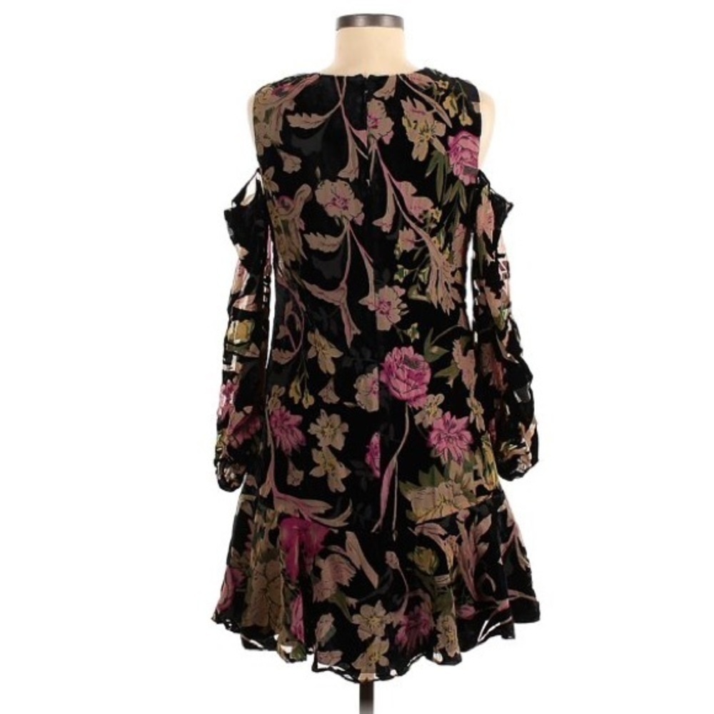 Eliza J Black Velvet Floral Burnout Mini Shift Dress Formal Cocktail Ruffle Hem - Picture 9 of 16